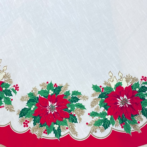 Vintage Christmas Poinsettia Tablecloth Cut Tree Skirt Retro Sewing Fabric 50s - Picture 3 of 5